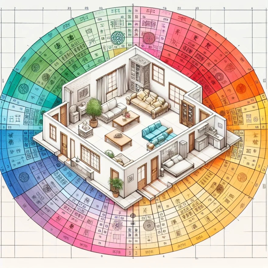 Illustrated Bagua Map showing energy zones in a home