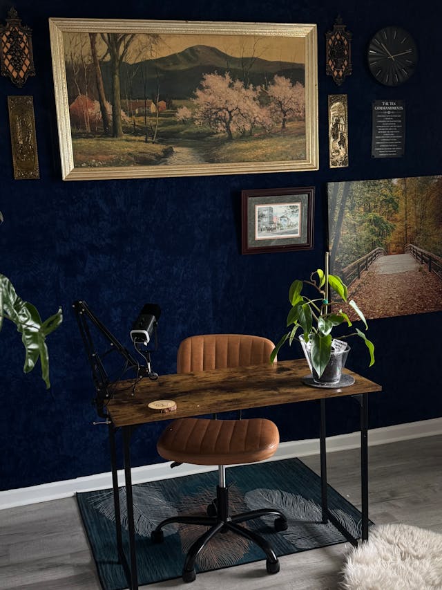 Modern workspace with warm tones and clean design