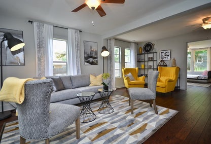 Modern living room interior typical of South Lamar, South Austin